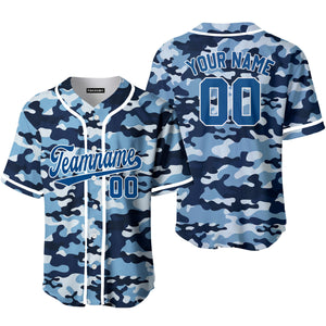 Personalized Millitary Camouflage Royal Blue White Baseball Tee Jersey