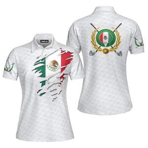 Mexico Golf Mexican Flag White Polo Shirt For Men