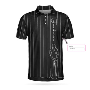 Personalized Back And White One Line Drawing Golfer Polo Shirt For Men