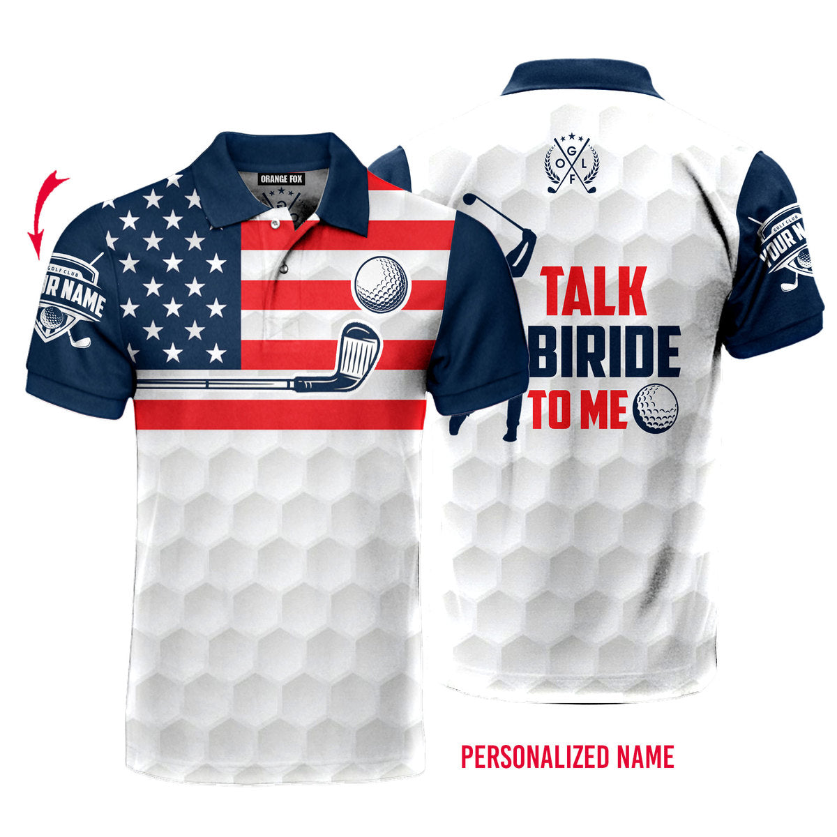 Personalized Talk Birdie To Me Funny Golf America Flag Polo Shirt For