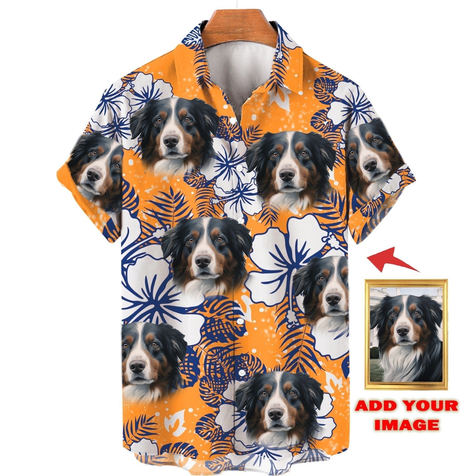 Custom Photo Flowers Pattern Orange - Gift For Puppy Lovers - Personalized Hawaiian Shirt