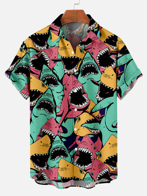 Deep Sea Shark Retro Colors Pattern - Hawaiian Shirt