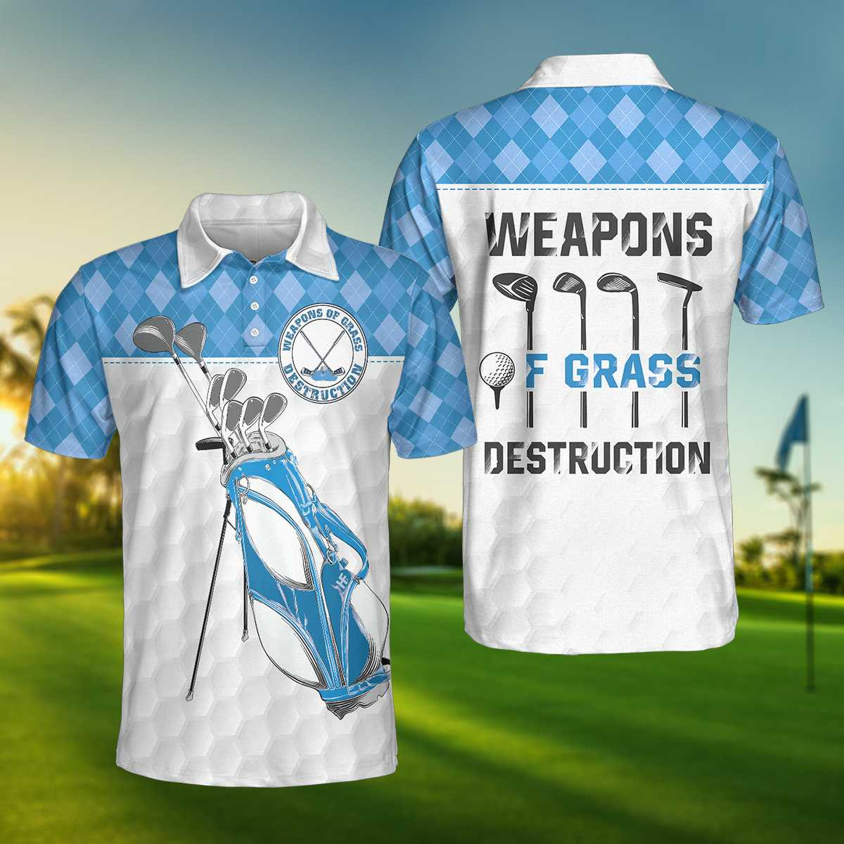 Weapons Of Grass Destruction Golf Texture Blue Argyle Pattern Polo Shirt