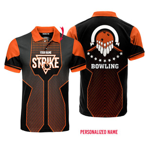 Bowling Strike Orange Black Pins Polo Shirt