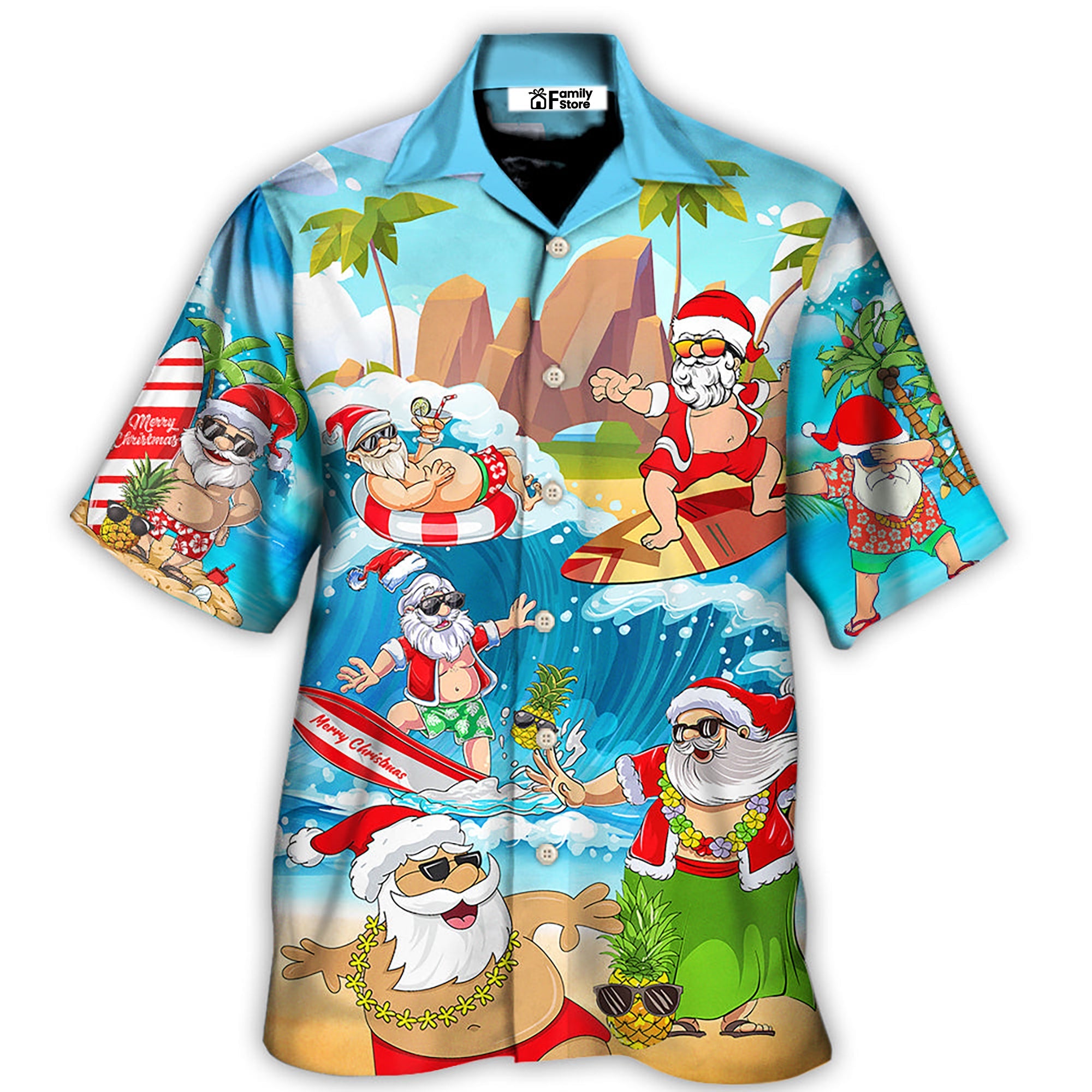 Christmas Santa Claus Play On The Beach Mele Kalikimaka - Hawaiian Shirt