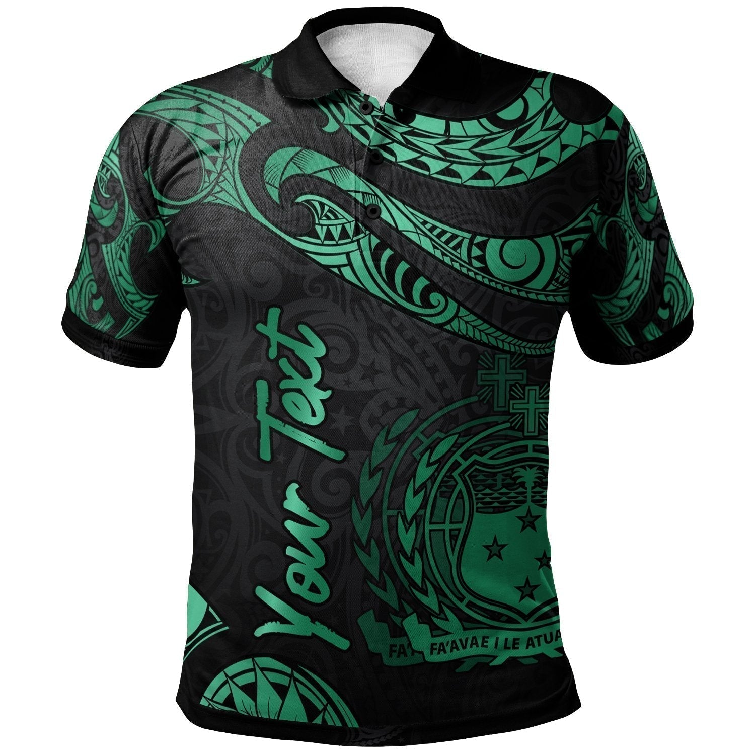 Personalized Samoa Polynesian Poly Tattoo Green Version Polo Shirt