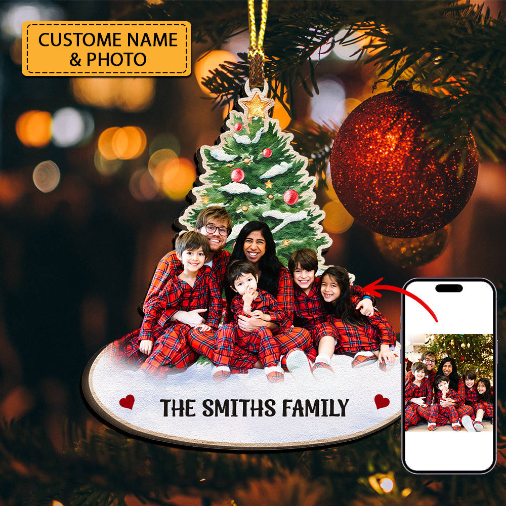 Christmas With Family, We Are Family - Gift For Family - Personalized Photo Custom Shaped Wooden Ornament