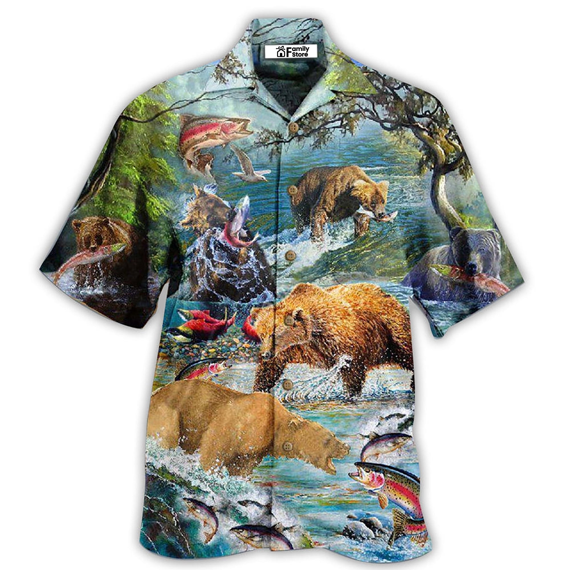 Animals Amazing Salmon Hunting With Bear - Gift For Hunting Lovers - Hawaiian Shirt