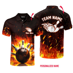 Custom Name Team Bowling Fire Bowling Pins - Personalized Men Polo Shirt