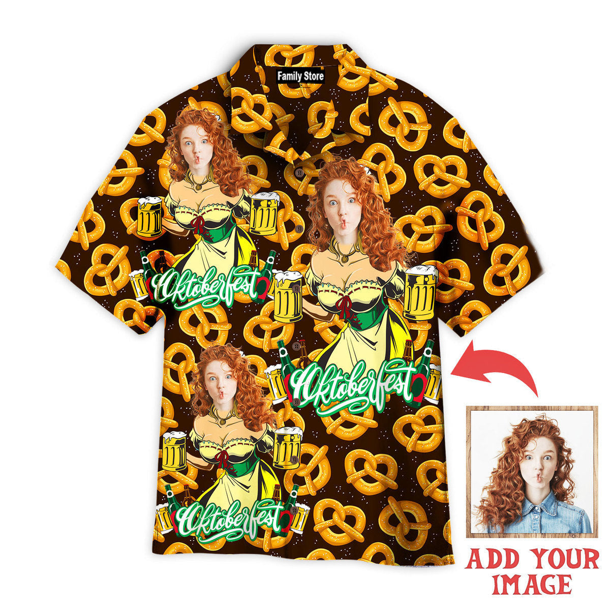 Custom Photo Girl Germany On Pretzel And Beer - Personalized Hawaiian Shirt