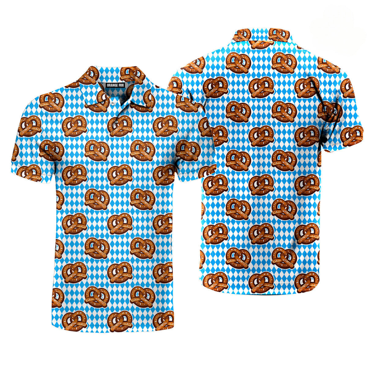 Oktoberfest Pretzels Blue Checkered Polo Shirt For Men