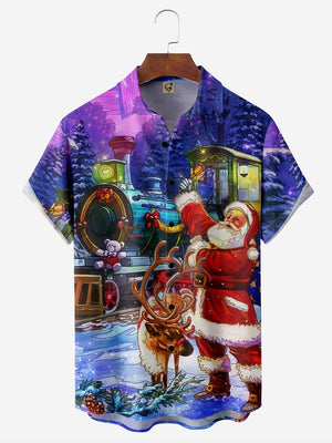 Christmas Santa Claus Reindeer And Train - Hawaiian Shirt