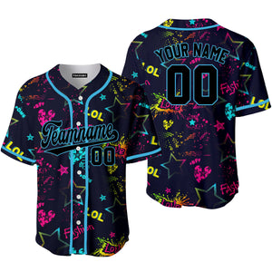 Personalized Love Neon Style Pattern Black Blue Baseball Tee Jersey