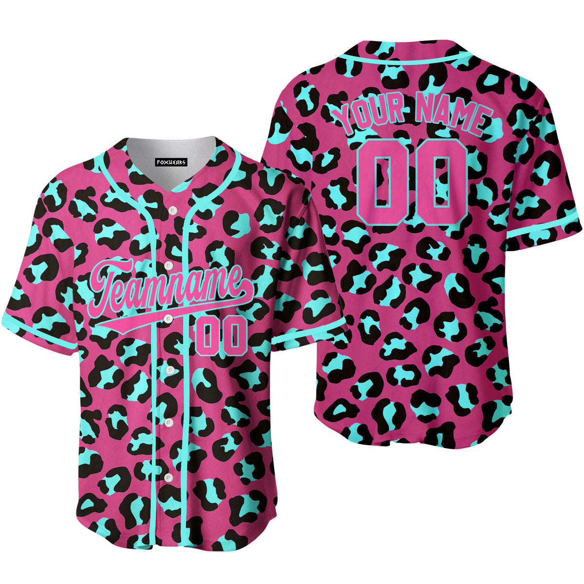 Personalized Leopard On Pink Pattern Pink Light Blue Baseball Tee Jersey