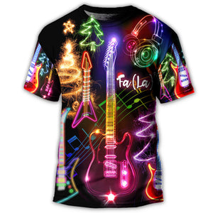 Christmas Guitar Tree Happy Glow Light Style T-Shirt