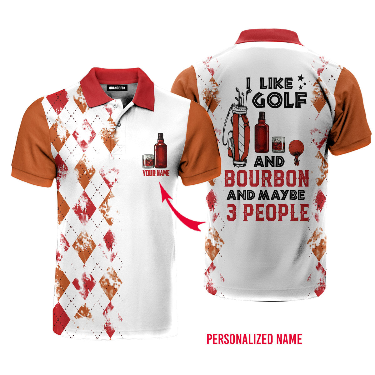 Custom Name I Like Golf And Bourbon Red Golf - Personalized Men Polo Shirt