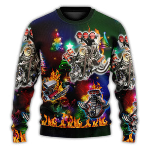 Hot Rod Tree Fire Ugly Christmas Sweaters