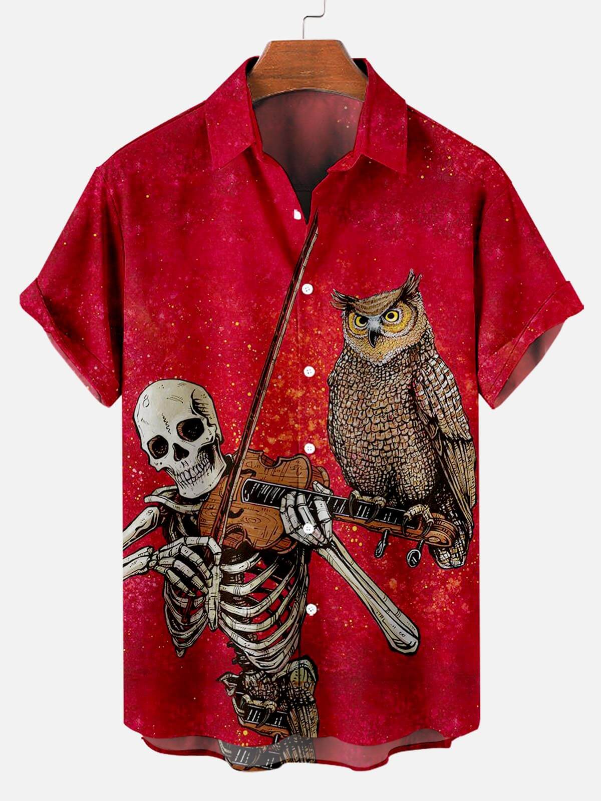 Skull Music Pattern Red Playing Violin - Hawaiian Shirt