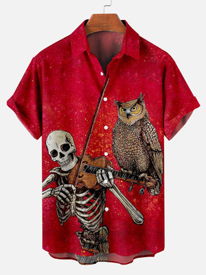 Skull Music Pattern Red Playing Violin - Hawaiian Shirt