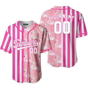 Personalized Flamingo Pink Pinstripe White-Pink Split Baseball Tee Jersey