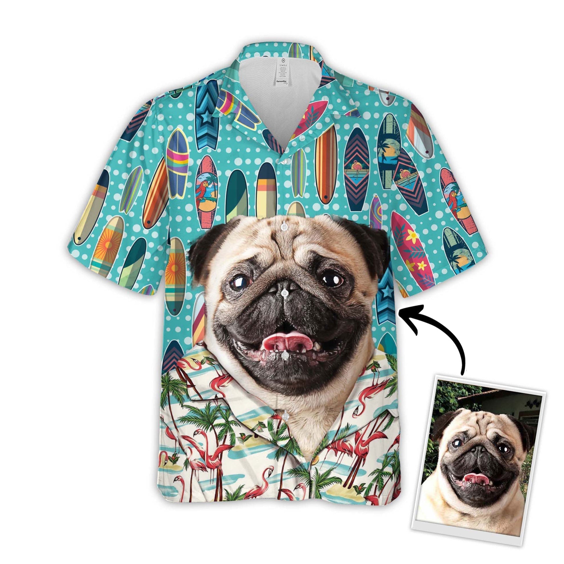 Custom Photo Dog Surfing Pattern Sky - Gift For Pet Lovers - Personalized Hawaiian Shirt