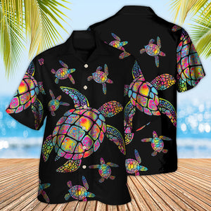 Hippie Turtle Love Ocean Black Style - Hawaiian Shirt