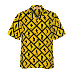 Yellow Square Diamond Pattern Caution Signs Bigfoot - Gift For Men And Women  - Hawaiian Shirt