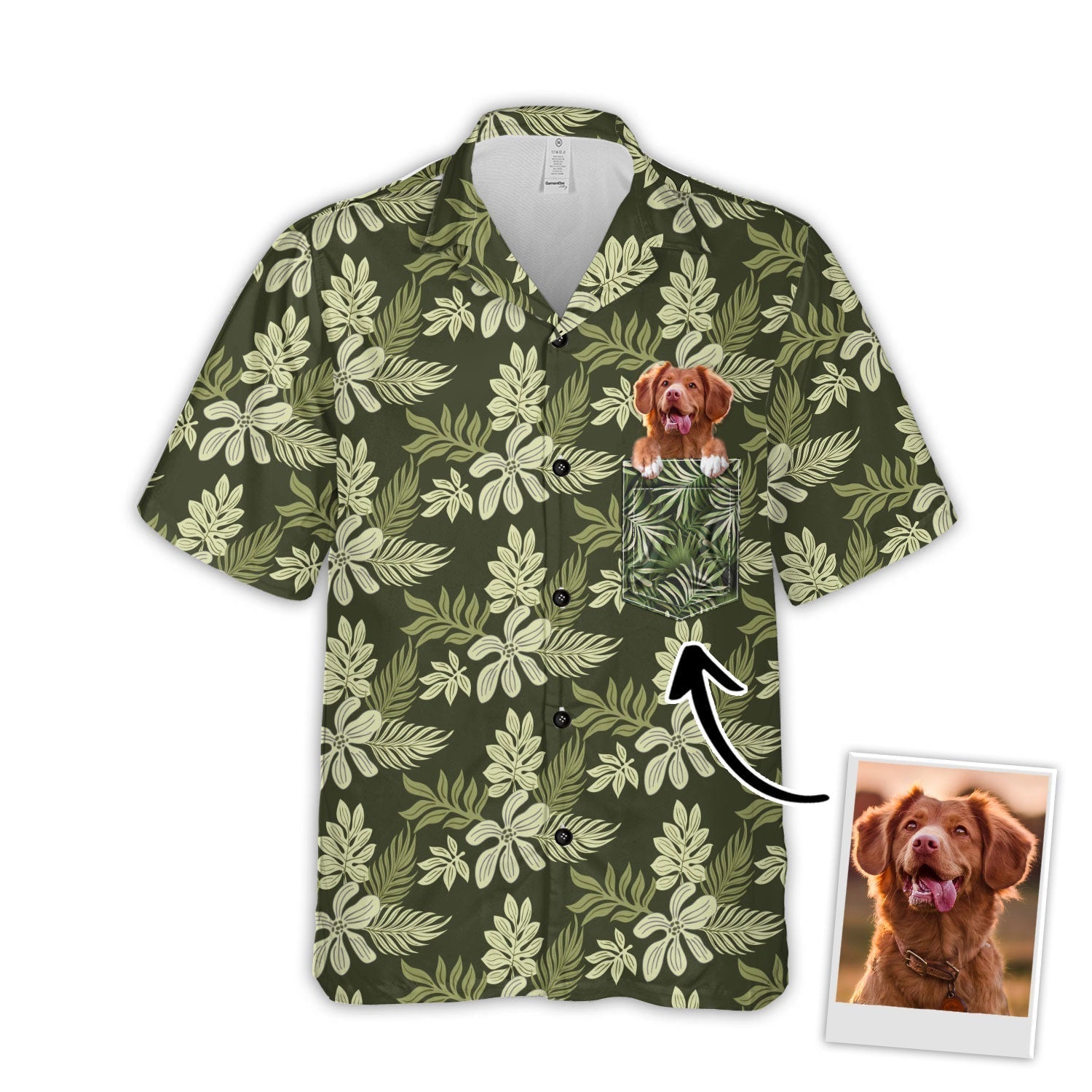 Custom Photo Sunflower & Green Pattern - Gift For Pet Lovers - Personalized Hawaiian Shirt