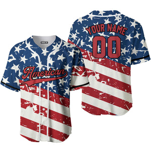 Personalized American Flag Red Black Baseball Tee Jersey