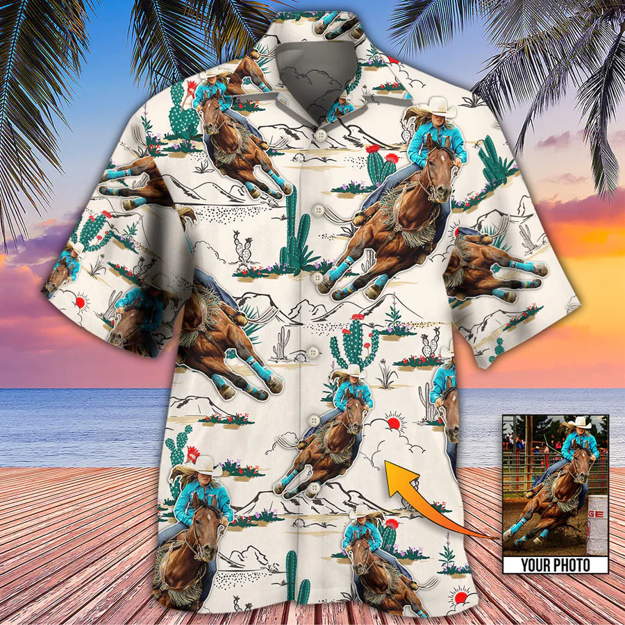 Custom Photo Cowboy Barrel Racing Tropical Desert - Personalized Hawaiian Shirt