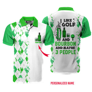 Personalized I Like Golf And Bourbon Green Golf Polo Shirt