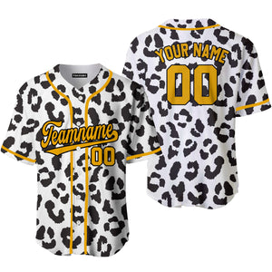 Personalized Black N White Leopard Pattern Gold Baseball Tee Jersey