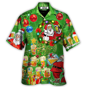 Christmas Funny Santa Claus Drinking Beer Happy Tree - Hawaiian Shirt