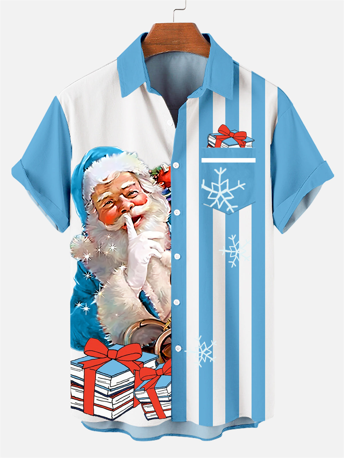 Christmas Santa Books Blue - For Men And Women - Hawaiian Shirt