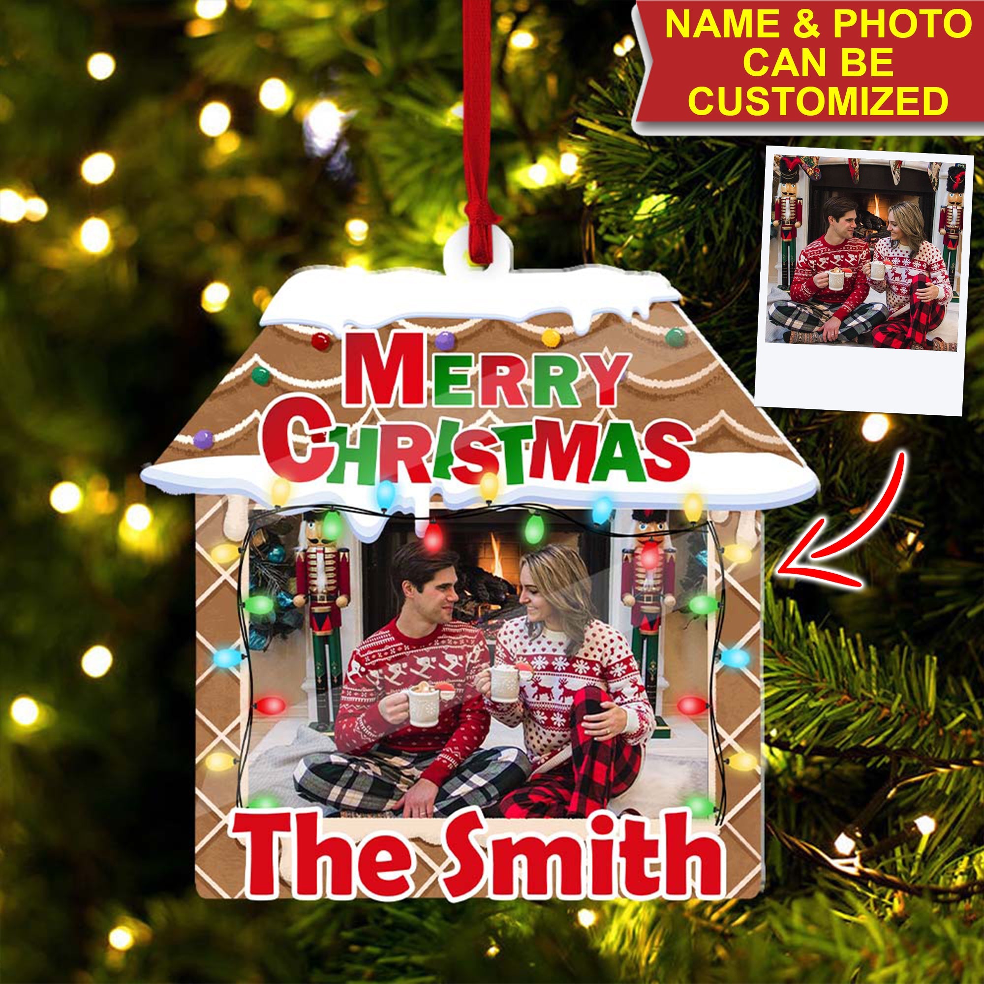 Merry Christmas Family - Gift For  Family - Custom Photo And Name, Personalized Acrylic Ornament