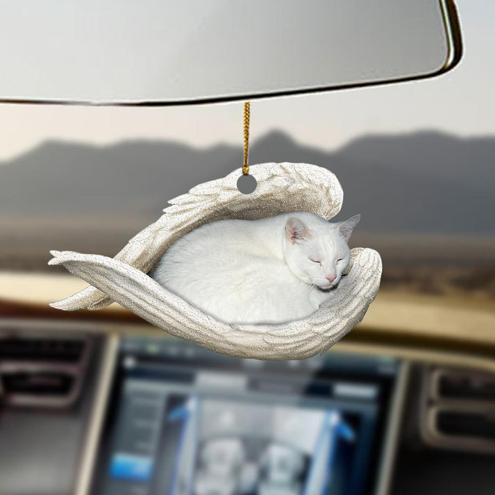 White Cat Sleeping Angel Ornament - Gift For Cat Lover