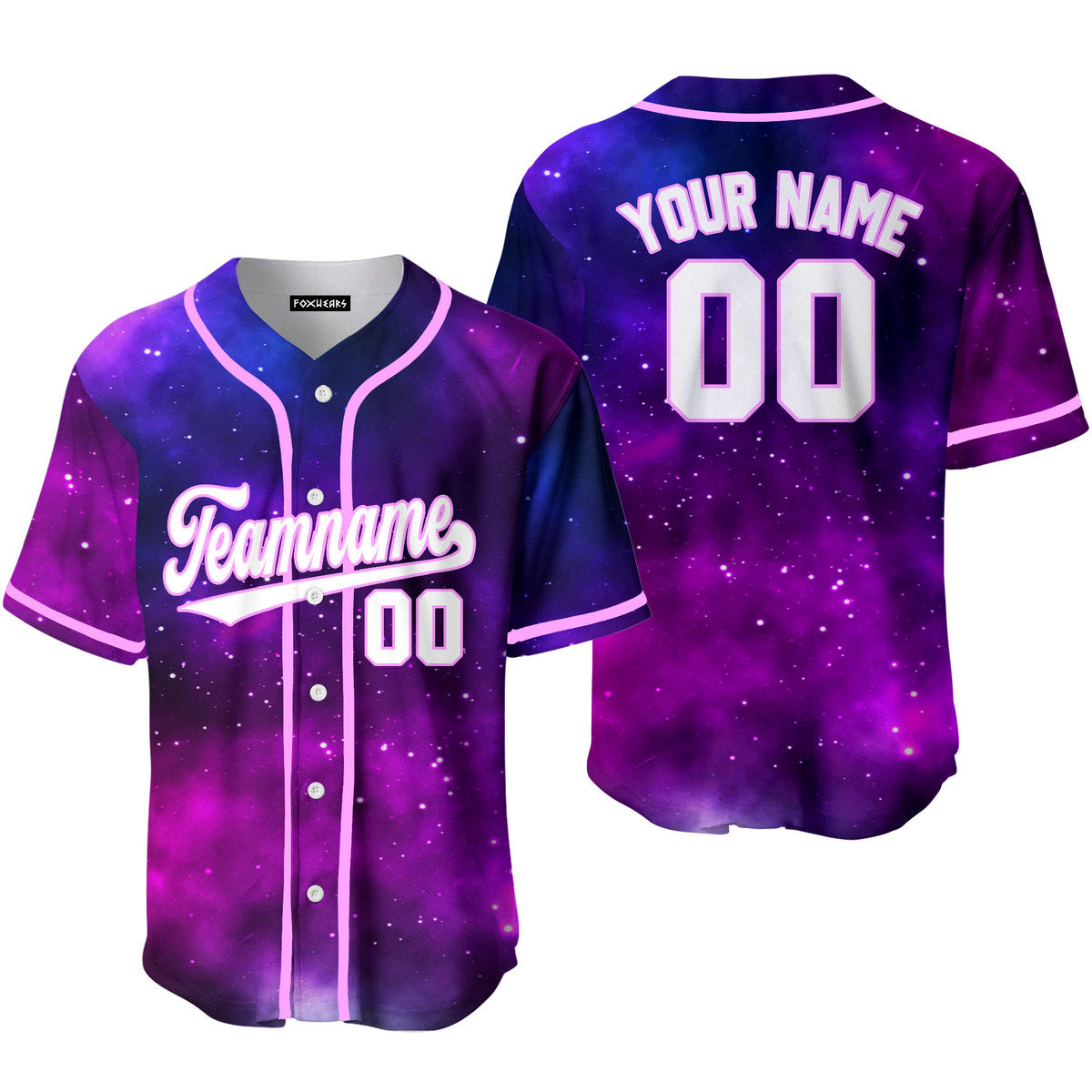 Personalized Purple Infinite Galaxy Pattern White Pink  Baseball Tee Jersey