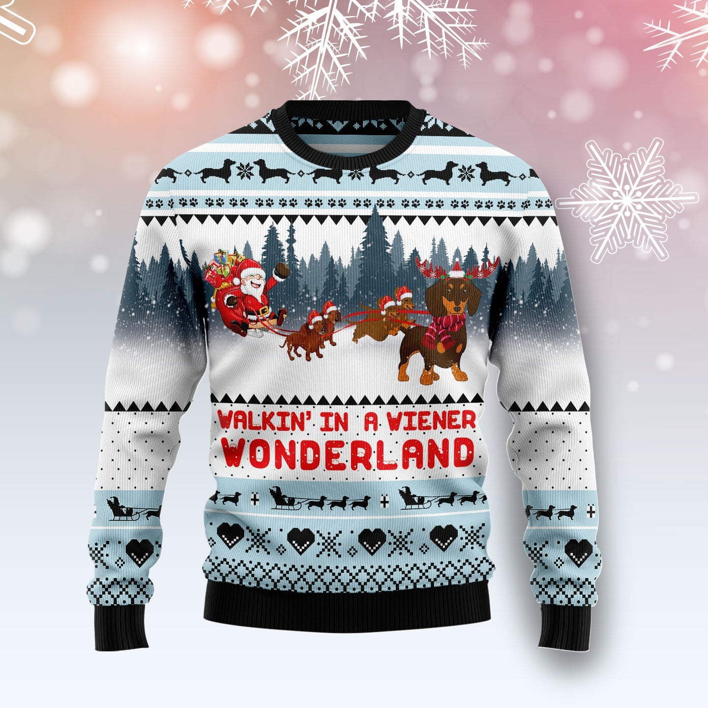 Walkin‘ In A Weiner Wonderland Dachshund Funny Red Ugly Sweater