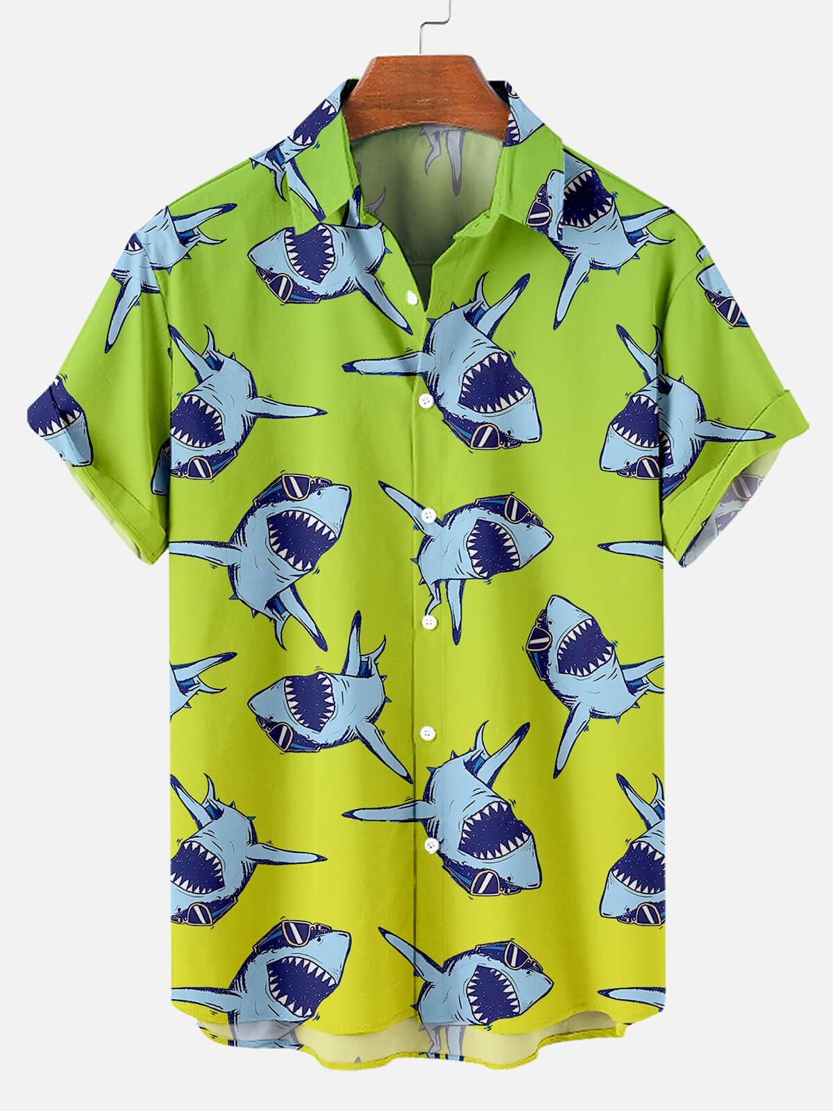 Deep Sea Shark Lime Green Pattern - Hawaiian Shirt