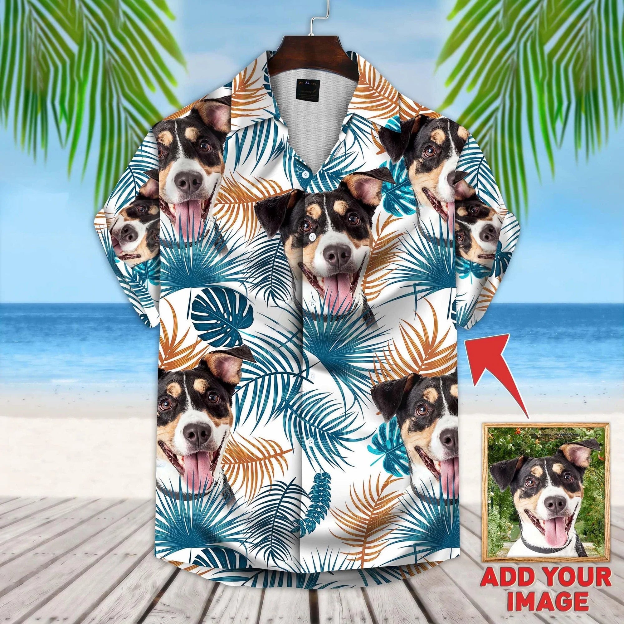 Custom Photo Dog Blue Leaves Floral - Gift For Pet Lovers - Personalized Hawaiian shirt