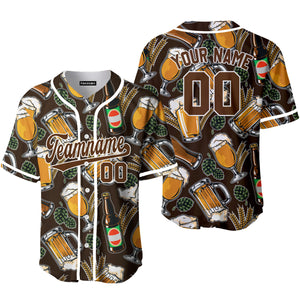 Personalized Vintage Beer Pattern And Brown White Baseball Tee Jersey