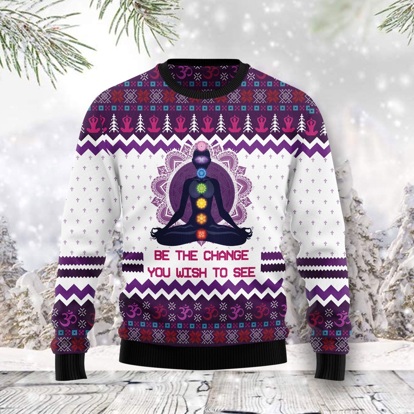 Yoga Be The Change You Wish To See Christmas Blue Ugly Sweater