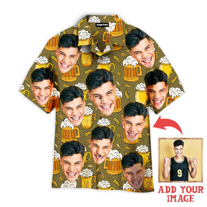 Custom Photo Funny Young Guy On Beer Mugs Pattern Hawaiian Shirt