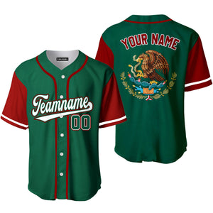 Personalized Mexican Flag Eagle Green White Red Baseball Tee Jersey