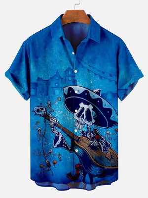 Skull Playing Music At Midnight City - Hawaiian Shirt