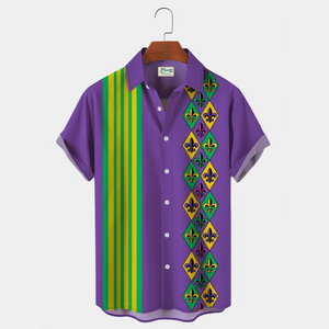 Mardi Gras Holiday Carnival Purple Stripe Croxin - Gift For Family, Friends - Hawaiian Shirt