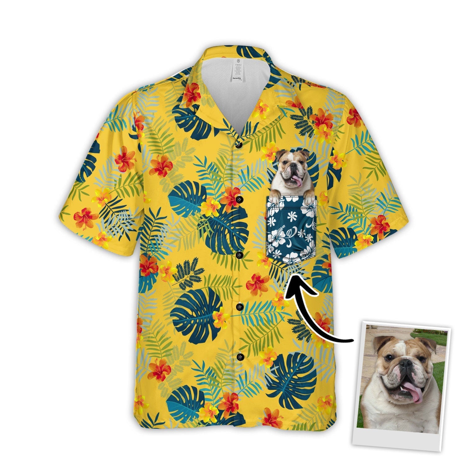 Custom Photo Tropical Summer Botanical Pattern Yellow - Personalized Hawaiian Shirt