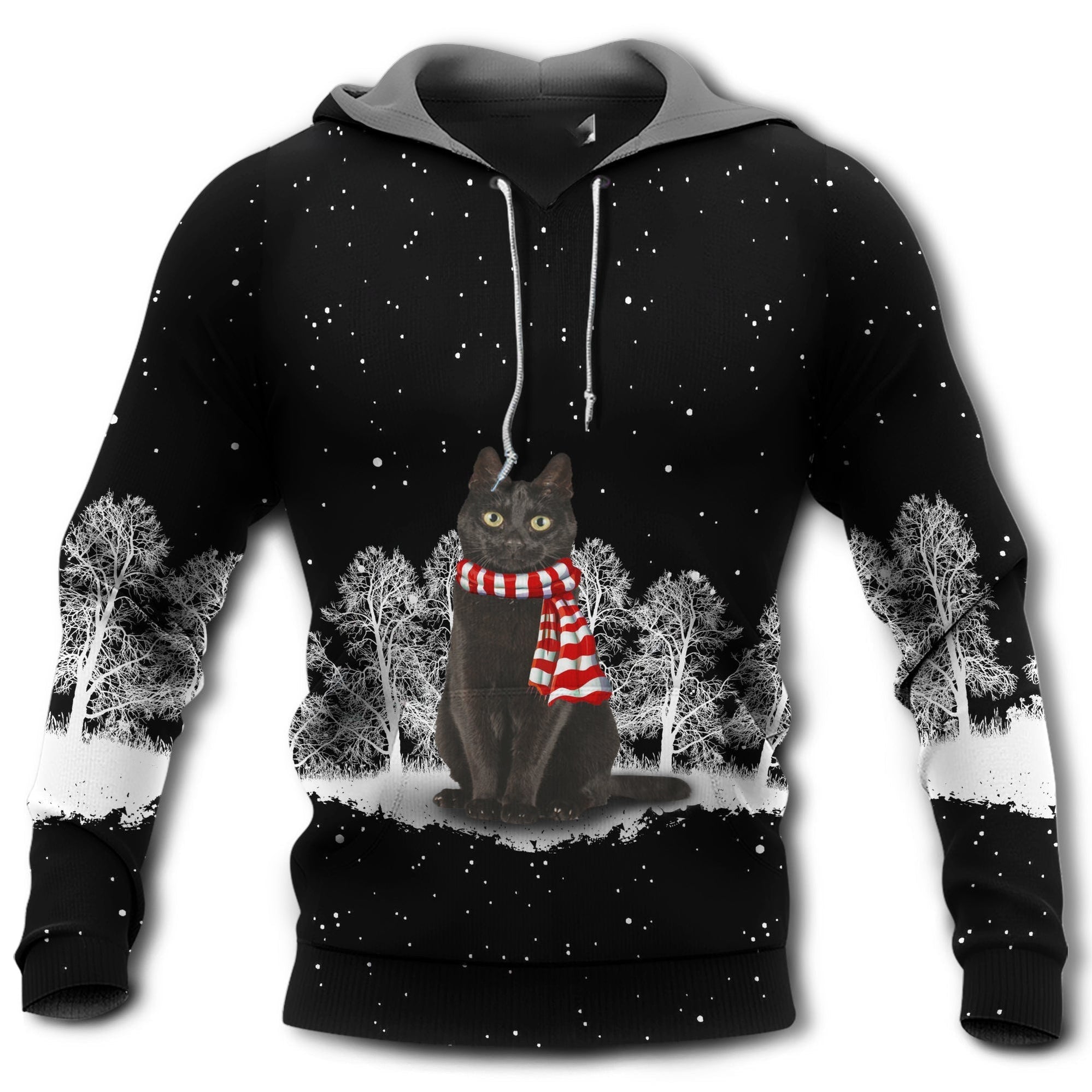 Black Cat In Snow Night Black - Hoodie\