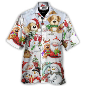 Christmas Santa And Snowman Happy Together - Hawaiian Shirt