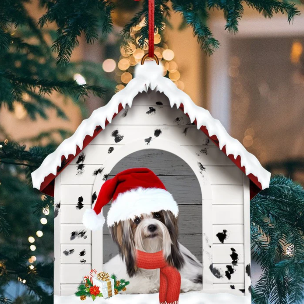 Shih Tzu In Christmas Snow House Shape Ornament - Gift For Dog Lover